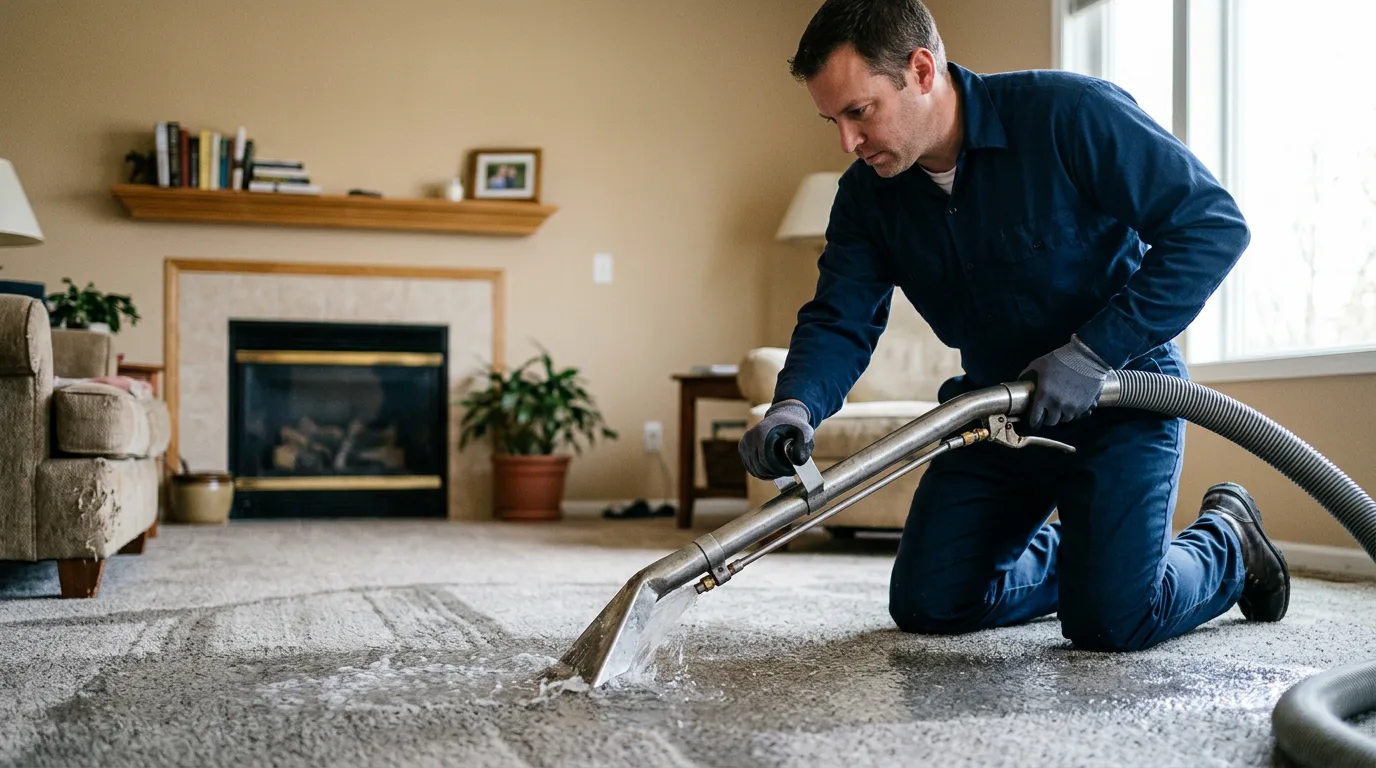 Water damage restoration technician working near Grantham, PA